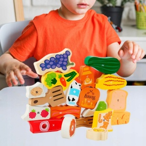 Joc Puzzle Montessori Alimente din Lemn, tip Tetris, 3D, 26 piese #JJ5038 - Img 4