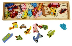 Joc puzzle Montessori Mijloace de transport din lemn, tip tetris, 26 piese 3D #JJ5039 - Img 2