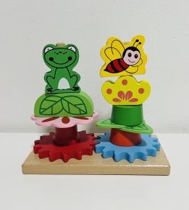 Jucarie Montessori din Lemn de Sortate si Stivuire cu 2 Coloane, figurine Albinuta si Broscuta #JJ5464 - Img 5