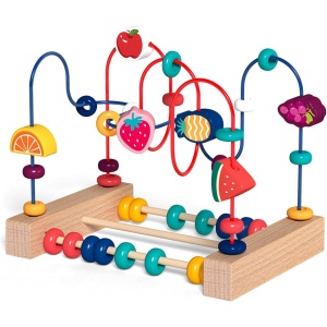 Labirint Montessori din Lemn pentru motricitate, cu Abac, Fructe si numaratoare, Multicolor #JJ5164
