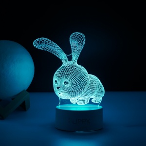 Lampa LED 3D, Model Iepuras, USB si baterii, Acril, cu Telecomanda, Lumina Multicolora, 20 cm #JJ5333 - Img 2