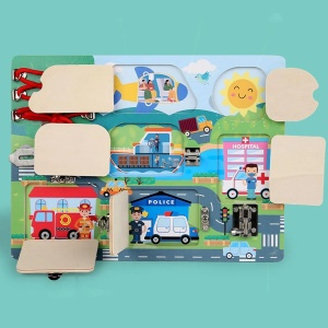Placa Busy Board din Lemn, Orasel cu Trafic, Incuietori Metalice, tip Montessori#JJ5441 - Img 3