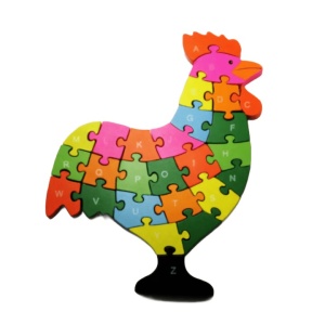 Puzzle 3D din lemn Cocos fata/verso cu Alfabet/ Numere, 26 piese, multicolor #JJ5619