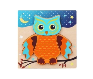 Puzzle 3D din Lemn Model Bufnita, 5 piese, tip Montessori #JJ5638