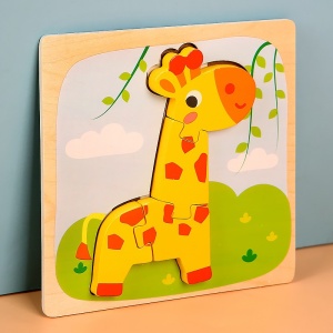 Puzzle 3D din Lemn Model Girafa, 4 piese, tip Montessori #JJ5591