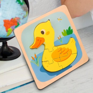 Puzzle 3D din Lemn Model Ratusca, 5 piese, tip Montessori #JJ5589 - Img 3