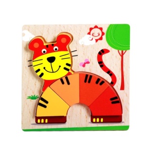 Puzzle 3D din Lemn Model Tigru, 5 piese, tip Montessori #JJ5637