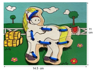 Puzzle din 3 piese de șiretuit din lemn: Căluț #JJ5090 - Img 1