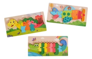 Puzzle din lemn cu placa suport, Crocodil, 11 piese mari, 30x15cm, Multicolor #JJ5596 - Img 5
