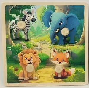 Puzzle incastru din lemn cu 4 butoni Animale Sălbatice #JJ5008 - Img 2