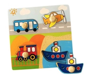 Puzzle Incastru din Lemn cu 4 Butoni - Model Mijloace de Transport #JJ5294