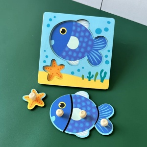 Puzzle Incastru din Lemn cu 4 Butoni - Model Pestisor #JJ5296 - Img 2