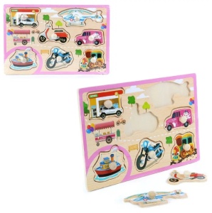 Puzzle incastru din lemn cu mâner Mijloace de transport #JJ5051 - Img 3