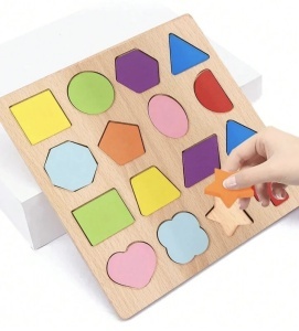Puzzle incastru educativ 3D din lemn - Forme Geometrice #JJ5045 - Img 7