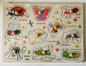 Puzzle Incastru Insecte din Lemn cu maner #JJ5201