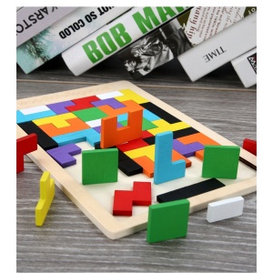 Puzzle Montessori din Lemn tip Tetris cu Forme Neregulate , 3D, 40 piese #JJ5532 - Img 3
