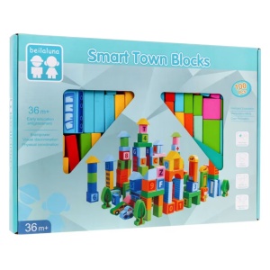 Set 100 Cuburi de Construit din Lemn, Model Smart Town, multicolor #JJ5291 - Img 2