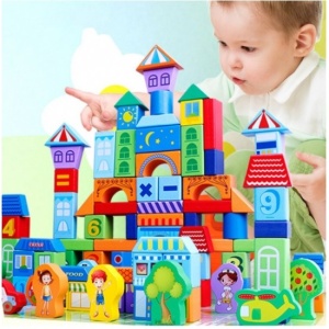 Set 100 Cuburi de Construit din Lemn, Model Urban Traffic, multicolor #JJ5292 - Img 2