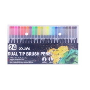 Set 24 Carioci pe Baza de Apa pentru Desen si Pictura, 2 tipuri de Varf (1-2 mm și 0.4 mm), Multicolor #JJ5180