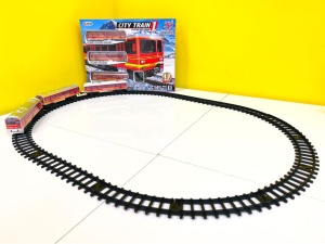 Set circuit Tren Electric cu Locomotiva si 2 Vagoane, City Train, Lumini si Sunete, 17 piese #JJ5273 - Img 5