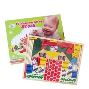 Set Cuburi de Construit din Lemn, Model Ferma, 48 piese, multicolor #JJ5405 - Img 2