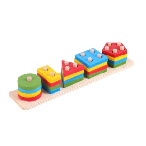 Sortator Montessori din lemn cu 5 coloane de pini și 20 forme geometrice #JJ5105 - Img 8