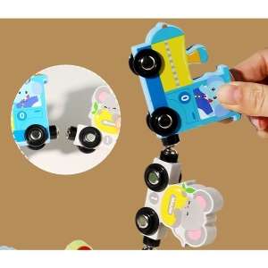 Trenulet educativ din Lemn, Magnetic, Model Animale Zoo, 92 cm, 13 piese #JJ5539 - Img 3
