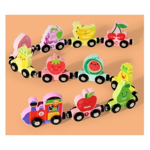 Trenulet educativ din Lemn, Magnetic, Model Fructe, 11 piese #JJ5541