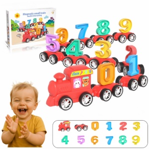 Trenulet Magnetic cu Numere 0-9, Locomotiva si 10 Vagoane, Plastic, Multicolor #JJ5438