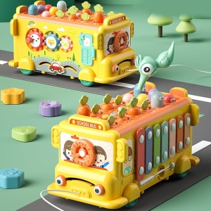 Autobuz Interactiv Multifunctional cu Xilofon si 8 Activitati, tip Montessori #JJ5469