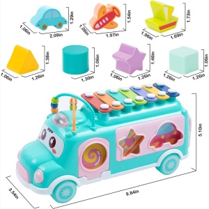 Autobuz Muzical cu Xilofon si Sortator Forme, Bleu #JJ5403 - Img 3