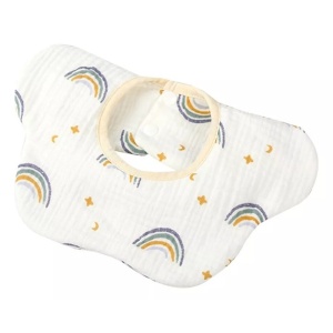 Baveta tip Floare din Bumbac, Rezistenta la apa, cu Capse, Model Curcubeu, Alb #JJ5608