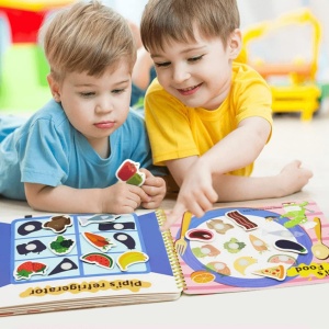 Carte interactiva Quiet Book Montessori, piese cu scai reutilizabile, 10 pagini #JJ5657 - Img 9