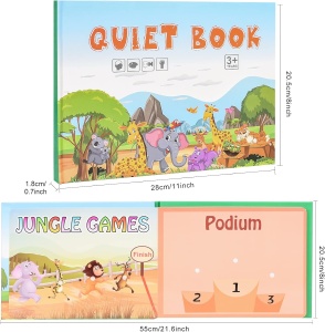 Carte interactiva Quiet Book Montessori, piese cu scai reutilizabile, Model Lumea Animalelor, 10 pagini, #JJ5660 - Img 4