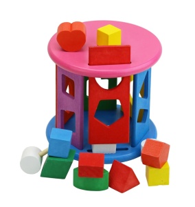 Cilindru sortator din lemn tip Montessori cu 10 forme geometrice #JJ5006 - Img 2