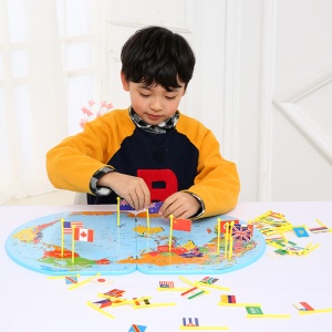 Harta Lumii din Lemn cu 36 de Steaguri, joc Montessori #JJ5142 - Img 7