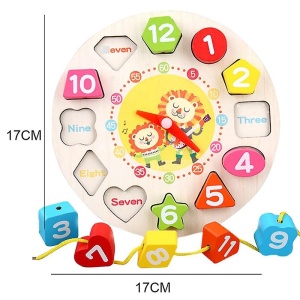Incastru din Lemn Ceas cu 12 Forme pentru potrivit sau șiretuit, Model Leu #JJ5676 - Img 3