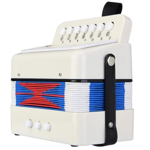 Instrument Muzical Acordeon Jucarie, 7 butoane, 2 bass, Alb #JJ5182 - Img 3