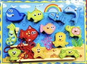 Joc 3 in 1 din Lemn, Pescuit, Snuruit, Puzzle Incastru Animale Marine #JJ5562 - Img 7