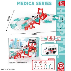 Joc de Construcție interactiv Circuit cu Ambulanta și poduri suspendate, 133 piese #JJ5274 - Img 2