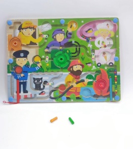 Joc Montessori de Sortare culori din lemn, tip Labirint ilustrat, cu Creion Magnetic: Meserii #JJ5109 - Img 4