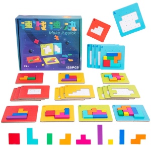 Joc Puzzle Interactiv din Lemn tip Tetris, 128 piese #JJ5121 - Img 7