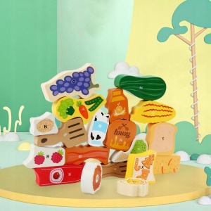 Joc puzzle Montessori Alimente din lemn, tip tetris, 26 piese 3D #JJ5038 - Img 5