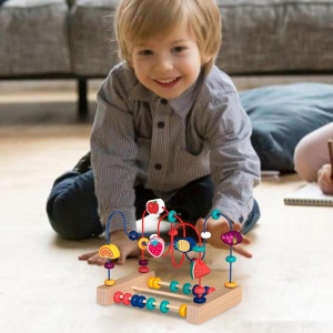 Labirint Montessori din Lemn pentru motricitate, cu Abac, Fructe si numaratoare, Multicolor #JJ5164 - Img 9