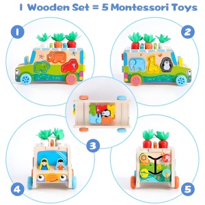 Masinuta Montessori Educativa din Lemn 6 in 1 cu Sortator, Figurine, Morcovi, Labirint #JJ5542 - Img 4