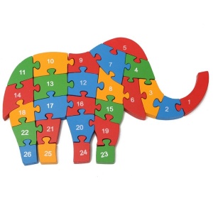 Puzzle 3D din lemn Elefant fata/verso cu Alfabet/ Numere, 26 piese, multicolor #JJ5629 - Img 3