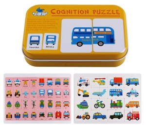 Puzzle cognitiv asociere în cutie de metal, Mijloace de transport, 32 piese #JJ5025 - Img 4