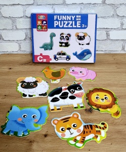 Puzzle din Lemn 20 buc din 2-4 piese, Animale si Vehicule, Multicolor #JJ5442