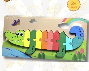 Puzzle din lemn cu placa suport, Crocodil, 11 piese mari, 30x15cm, Multicolor #JJ5596 - Img 2