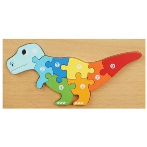 Puzzle din lemn cu placa suport, Dinozaur, 8 piese mari numerotate, multicolor #JJ5564